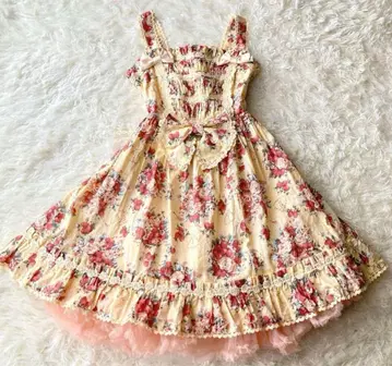 빅토리아 슈가 부케 패턴 로즈 레이스 오버롤 스커트