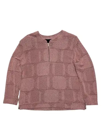 80s 빈티지 패턴 편직 하프 지퍼 긴팔 티셔츠 핑크