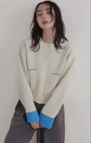 LIAN 바이컬러 니트 가디건 FREE