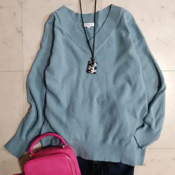 새상품급 플라스테 PLST 캐시미어 양모 니트 블루 계열