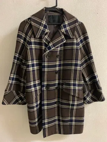 브라운 계열 체크 더블 브레스트 코트 사이즈 2