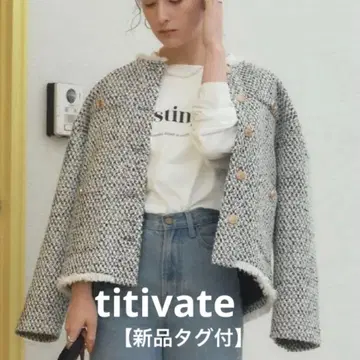 [택 포함 새상품] 티티베이트 골드 버튼 노카라 트위드 자켓 L