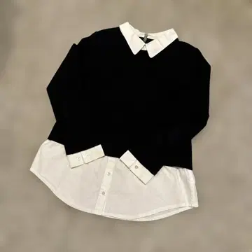 레이어드 스타일 레이어드 카라 부착 티셔츠 상의