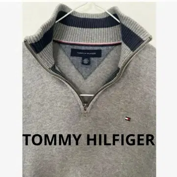 타미힐피거 상의 트레이닝복 니트 로고 자수 하프 지퍼