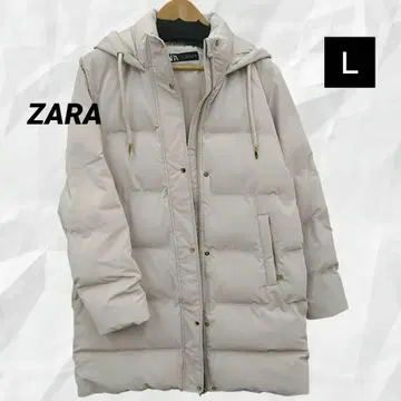 ZARA 충전솜 다운 코트 후드 부착 롱 다운 자켓 라이트 그레이