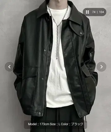 SERACE 루즈 실루엣 빈티지 라이크 인조 가죽 블루종