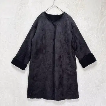 롱 코트 보아 블랙 겉옷 노카라 페이크 무스탕 심플 아우터