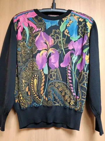 LEONARD 레오나르 모 60% 실크 40% 꽃무늬 긴팔 니트