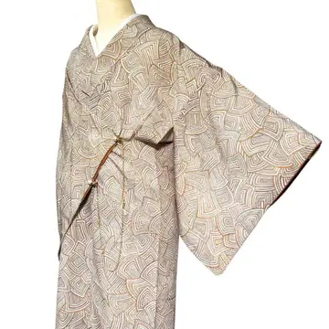 유66 기모노 코몬 기하학 패턴 순수 실크 기장 155cm