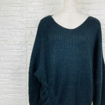 누아르 라벨 V넥 사이드 리본 돌먼 니트 [ 66-19 ]