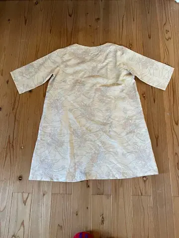 기모노 리메이크, 크림색 V넥 7부 소매 원피스