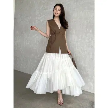 anuans 볼륨 티어드 오간자 스커트 화이트