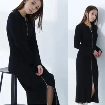 새상품급 24AW 폴로 지퍼 내로우 니트 원피스 내추럴 뷰티 베이직