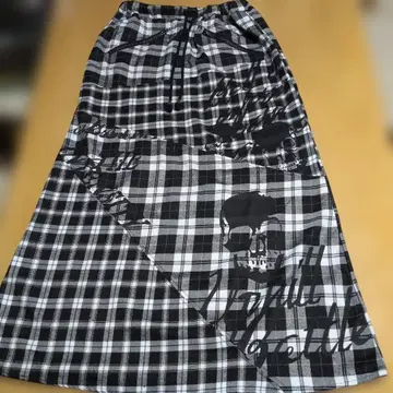 GHOSTofHAREM 스컬 프린트 체크 롱 스커트