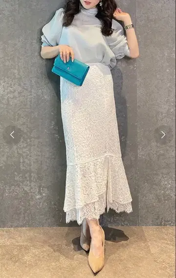 eimy 이스토아르/레이스 머메이드 스커트/화이트 택 포함 미사용 새상품