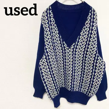 used 구제 의류 V넥 스웨터 블루 캐주얼 빈티지 코디 가을/겨울