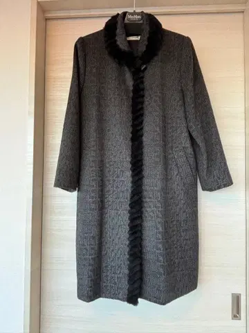 새상품급 캐시미어 100% 뉴트리아 퍼 올 패턴 롱 코트 일본제