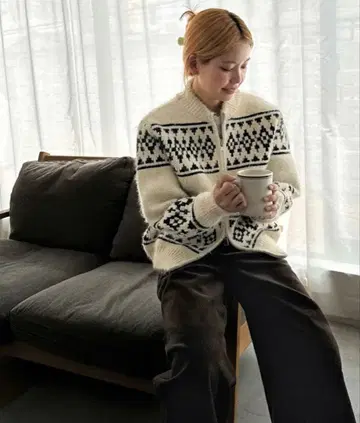 CANAL JEAN El mar 노르딕 지퍼 가디건 화이트