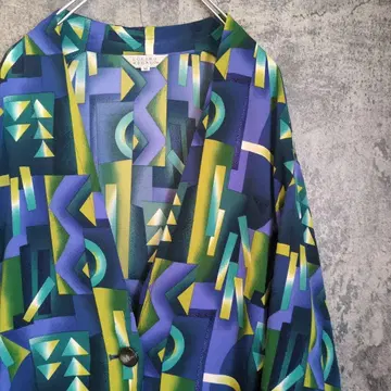 레트로 x 모드 기하학 패턴 블라우스 자켓 빈티지 80s 나이스 칼라