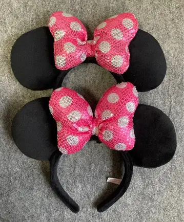 디즈니 머리띠 스팽글 리본 핑크 미니 도트 복숭아 페어