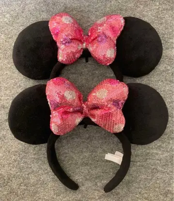 디즈니 머리띠 스팽글 리본 핑크 미니 도트 페어 2개