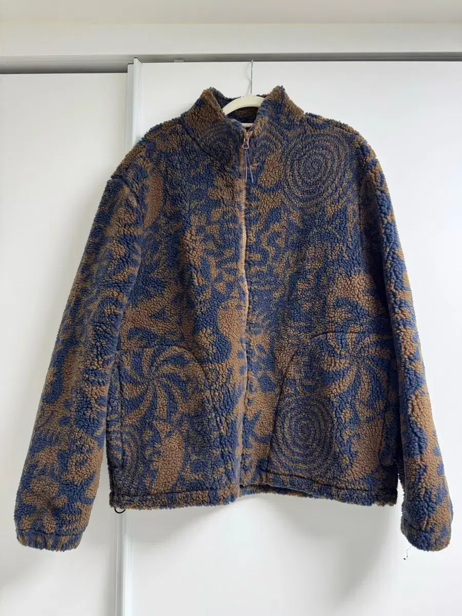 Fleece zip-up jacket, brown/navy pattern