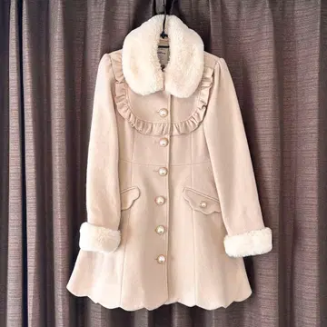 새상품급 Ank Rouge 프릴 도리 코트 핑크 베이지 2WAY