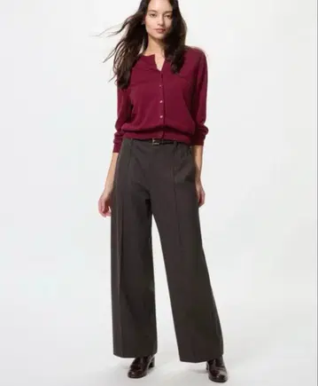 유니클로 브러쉬드 저지 와이드 팬츠 긴 길이 다크 브라운 M