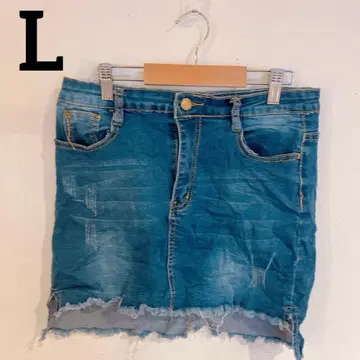 익명 배송 데님 미니 스커트 [ L ] 데미지 가공 캐주얼