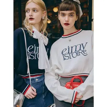 eimy istoire 로고 숏 풀오버 니트 숏 기장 트레이닝복