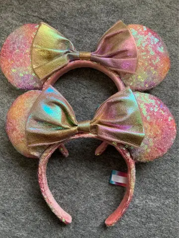 디즈니 머리띠 미니 스팽글 핑크 라메 40주년 오로라