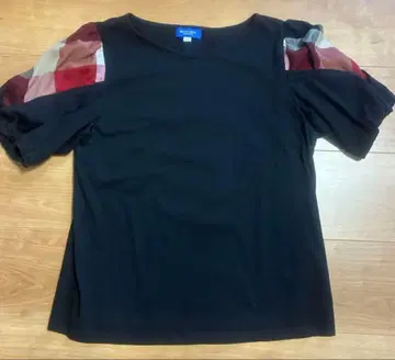 새상품급 블루라벨 반팔 상의 블랙 체크 무늬