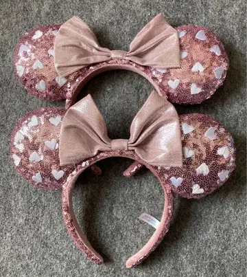 디즈니 머리띠 스팽글 핑크 하트 화이트 미니 페어 2개