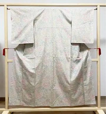 A 동백꽃 무늬  그레이 순수 실크 이중 기모노 코몬 기모노 K27