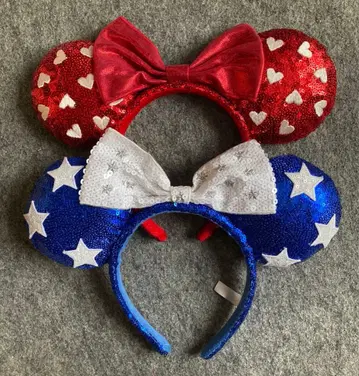디즈니 머리띠 스팽글 파랑 별 화이트 블루 빨간색 하트 레드