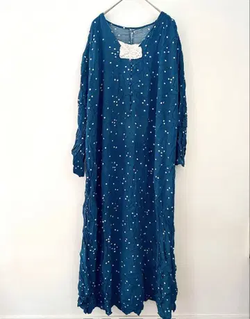 새상품급 롱 원피스 네이비 도트 무늬 여성용 긴팔 루즈핏