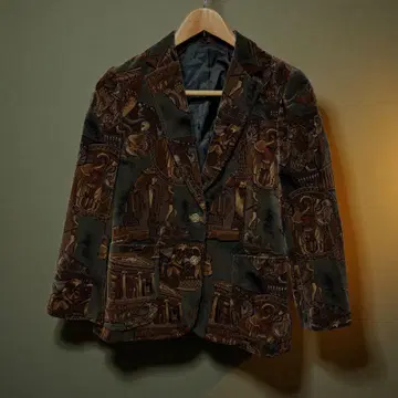 새상품급 vintage 테일러드 자켓 올 패턴 레트로 벨로아 일본제