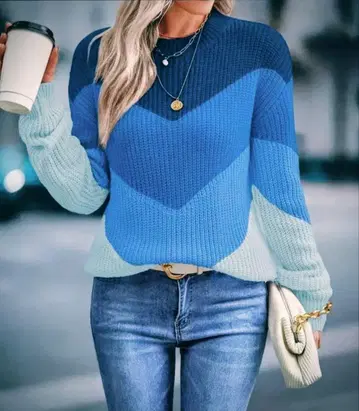 블루 계열 그라데이션 니트 스웨터 긴팔