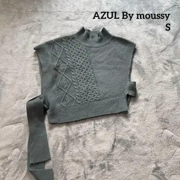 AZUL By moussy 케이블 니트 하이넥 베스트 비대칭 S