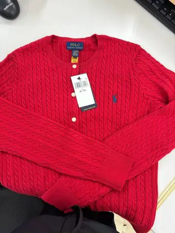 랄프 로렌 코튼 100% 가디건 빨간색