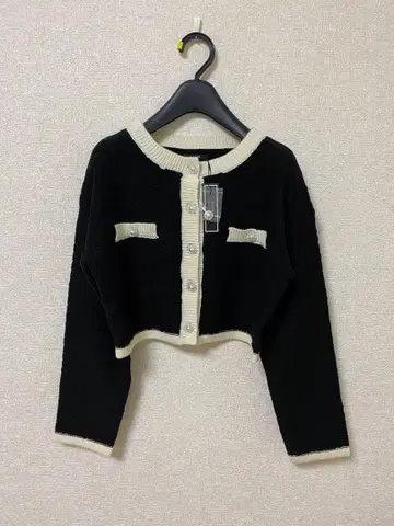 EATME 바이컬러 트위드라이크 니트 가디건 셋업 black