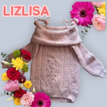 새상품급 LIZLISA 핑크 폼폼 리본 오프숄더 니트 원피스