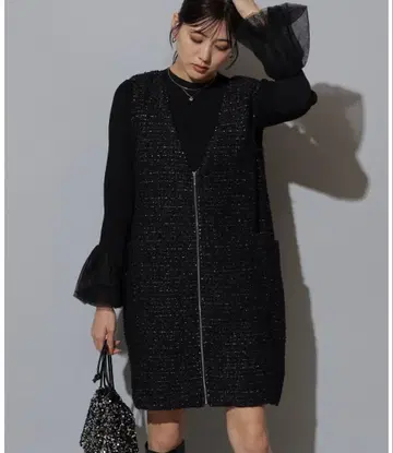 마이 스트라다 살로펫 원피스 36 트위드 블랙