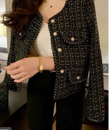 [GRL] 라메 트위드 펄 버튼 노카라 자켓 [ks166]