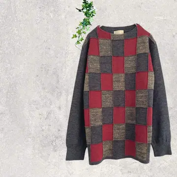 2135 스웨터 니트 패치워크 캐주얼 모 40 혼방 스퀘어 사각