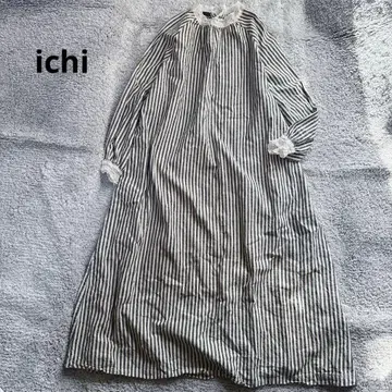 이치 롱 원피스 코튼 린넨 스트라이프 레이스