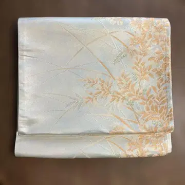 연한 연어 핑크색 꽃무늬 자수 후쿠로 오비