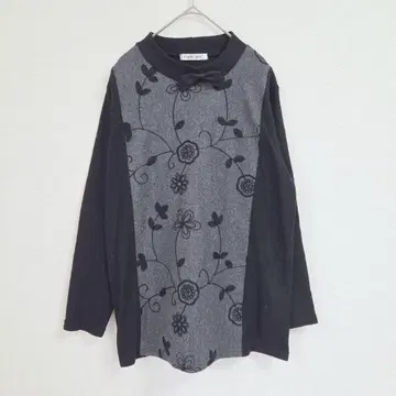 RAYCAVIC 리본 포함 꽃무늬 자수 디자인 긴팔 L 그레이 블랙