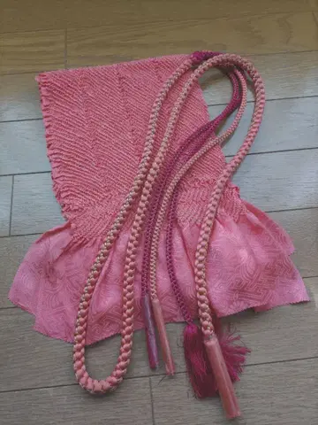 오비 장식 천, 허리띠 세트 순수 실크 살몬 핑크 계열