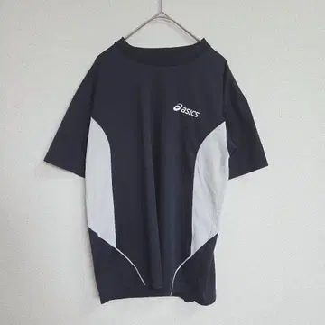 asics 네이비 화이트 저지 반팔 로고 자수 스포츠 캐주얼